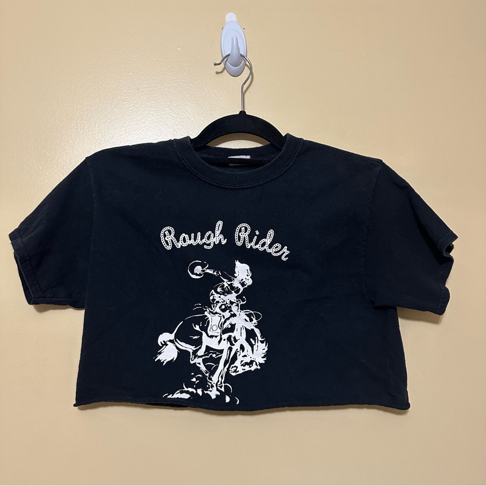 John Galt Brandy Melville Rough Rider Short Sleeve Cropped Tee Women XS Black - Picture 3 of 6